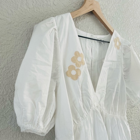 Madewell Anna Marie Embroidered White and Tan Floral Mini Dress Medium - Picture 16 of 16